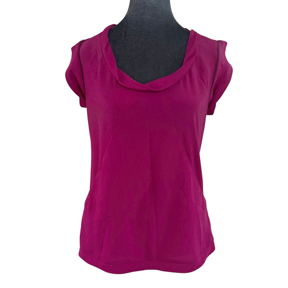 Guess Wms Edgy Magenta/Pink Twist Neck Cap Sleeve Top Chain Trim Side Pockets